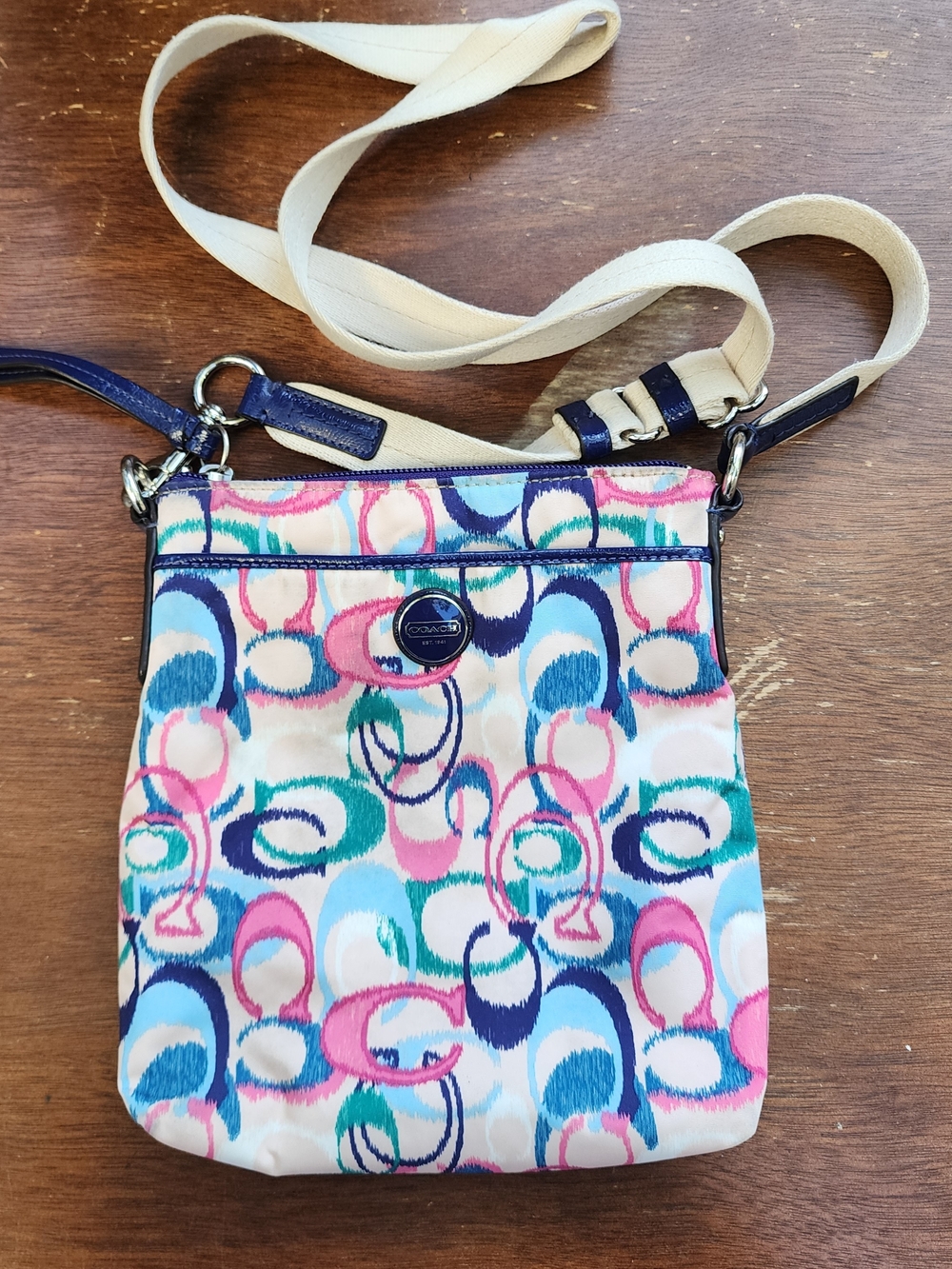 Coach SIS Ikat Scribble Swingpack Crossbody Bag Multicolor Canvas F49495